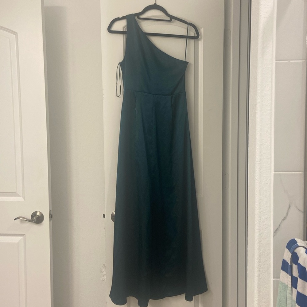 Birdy grey emerald long one shoulder dress